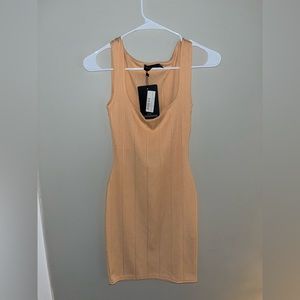 PRETTYLITTLETHING Nude bandage square neck body con dress